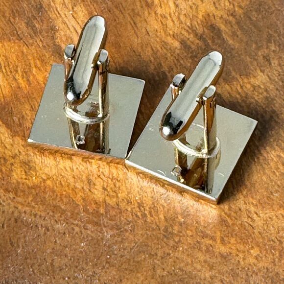 Vintage Gold Tone Cufflinks Tie Clip Set 1970s Glass Stone Wedding Formal Suit - Picture 5 of 12